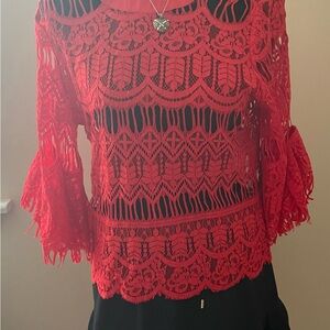 Fashion Nova Orange Red Cropped Bell Sleeve Blouse